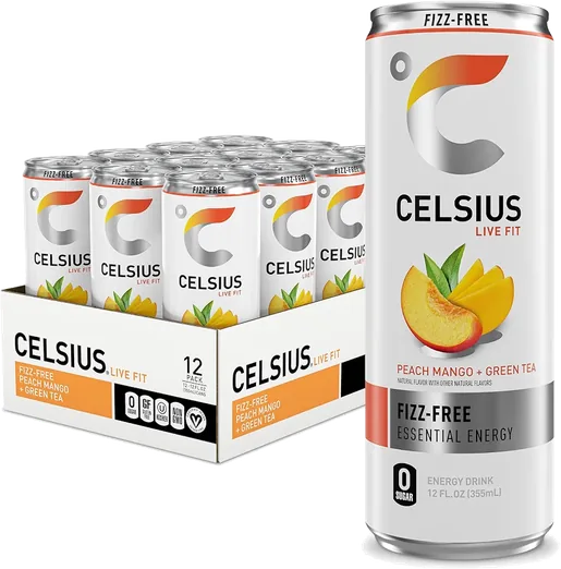 CELSIUS Fizz-Free Peach Mango Green Tea (12 pack)