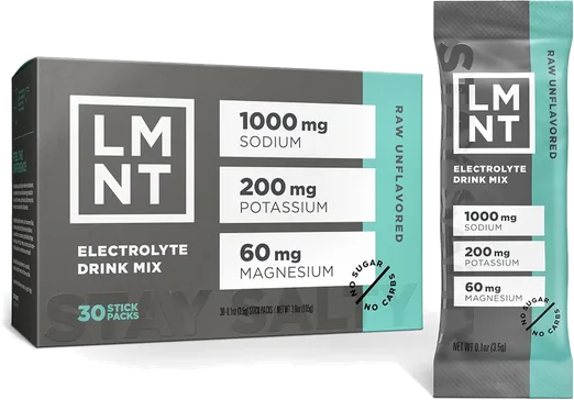 LMNT Zero Sugar Electrolyte Drink Mix, Raw Unflavored (30 count)