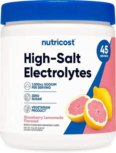 Nutricost High-Salt Electrolyte Powder, Strawberry Lemonade (45 servings)