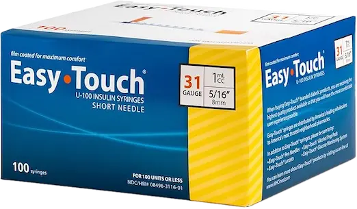 Easy Touch Insulin Syringes 31G 1cc 5/16" (100 pack)