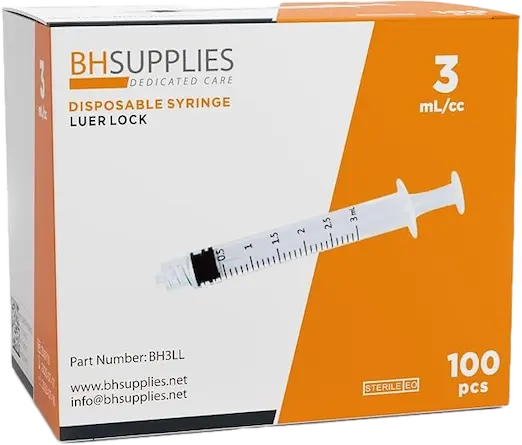 BH Supplies 3ml Luer Lock Tip Syringes (100 pack)