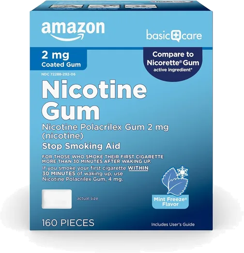 Amazon Basic Care Coated Nicotine Gum 2mg, Ice Mint (160 count)