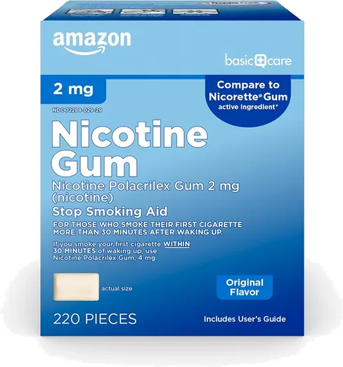 Amazon Basic Care Uncoated Nicotine Gum 2mg, Original (220 count)