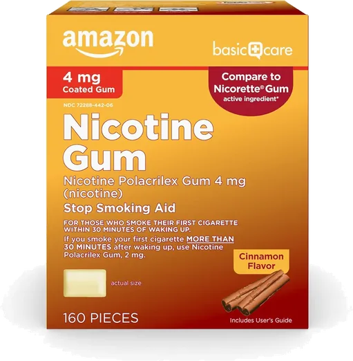 Amazon Basic Care Coated Nicotine Gum 4mg, Cinnamon (160 count)