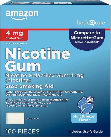Amazon Basic Care Coated Nicotine Gum 4mg, Mint Freeze (160 count)