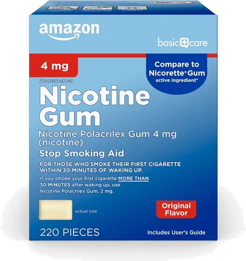 Amazon Basic Care Uncoated Nicotine Gum 4mg, Original (220 count)