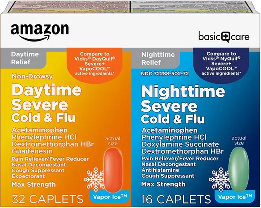 Amazon Basic Care Day & Night Severe Cold & Flu Caplets (48 count)