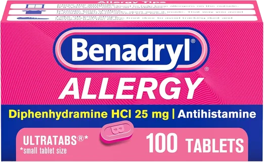 Benadryl Diphenhydramine 25mg Tablets (100 count)