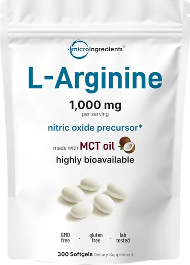 Micro Ingredients L-Arginine 1,000mg with MCT Oil (300 softgels)