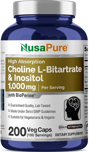NusaPure Choline & Inositol 1,000mg (200 capsules)