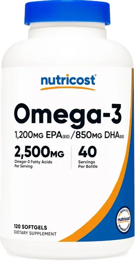 Nutricost Omega-3 Fish Oil 2,500mg (120 softgels)