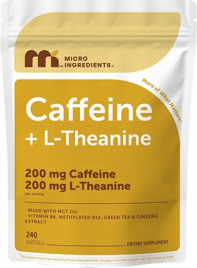 Caffeine 200mg with L-Theanine 200mg (240 softgels)
