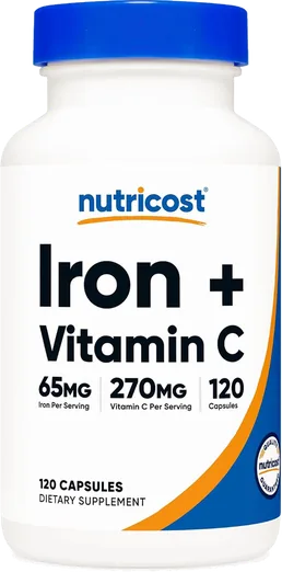 Nutricost Iron 65mg with Vitamin C (120 capsules)